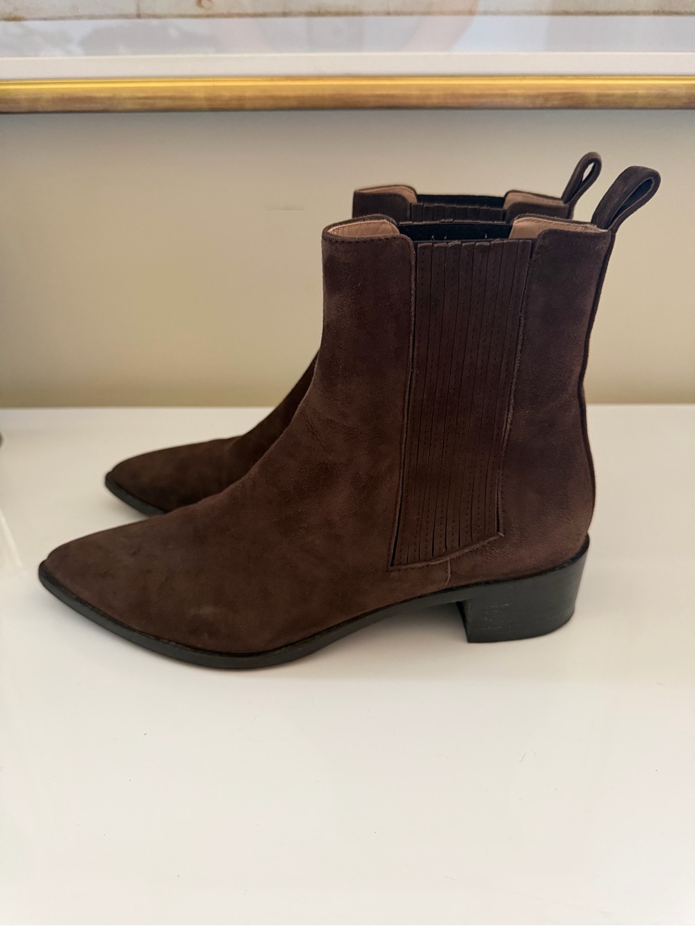 Women's Dark Brown Suede Chelsea Ankle Boots